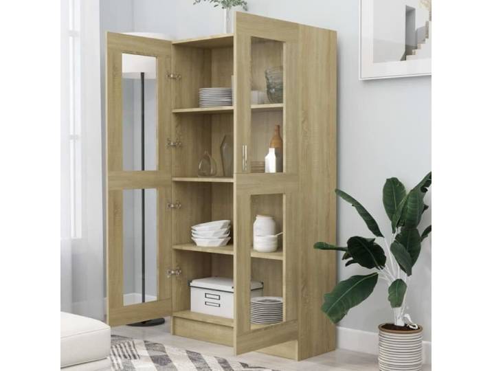 Lisa-Boutique Armoire à vitrine Chêne sonoma 82 5x30 5x150 cm Aggloméré 84399