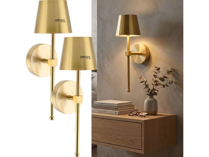 2er-Set Kabellose Wandleuchte mit Fernbedienung, gold