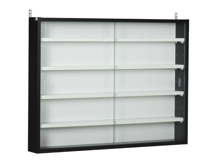 Vitrine pour collection - HOMCOM - murale 4 étagères réglables 2 portes coulissantes verre figurines - bois - 80x9 5x60cm - noir