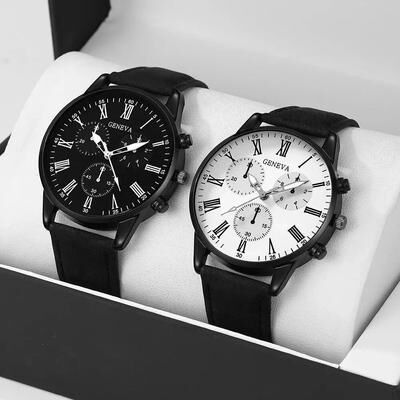 Uplifted Goods Elegant Leather Couple Watch Set a