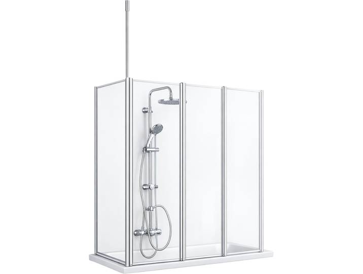 Badewannenaufsatz WELLTIME Summer 3-teilig + feste Seitewand , grau, B:120cm H:140cm T:73,5cm, Duschwände, Badewannenaufsatz, Deckenhöhe bis 240cm geeignet, Glaswand bestehend aus vier Elementen