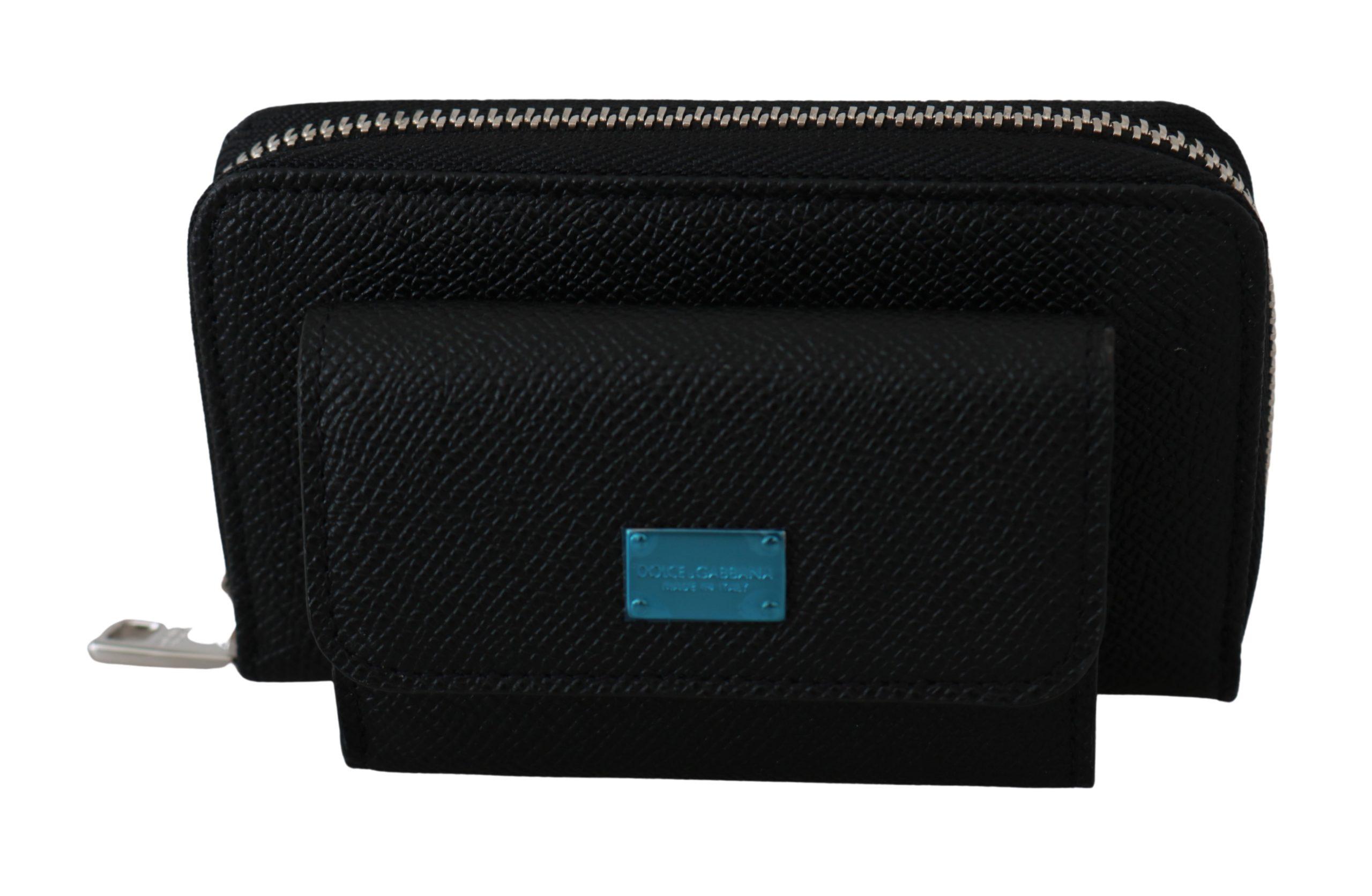 Dolce & Gabbana Zwarte Heren Muntportemonnee Met Rits 100% Leder Portemonnee