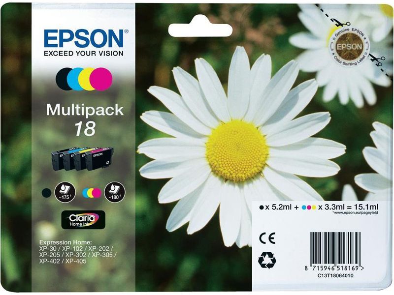 Epson 18 (C13T18064010) - 4 couleurs - Cartouche d'encre - Multipack