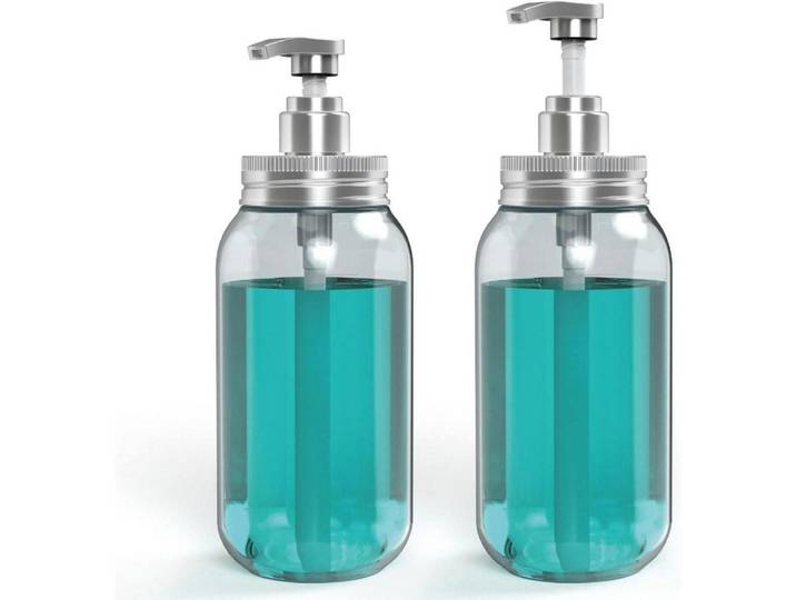 Seifenspender 2er Set 750ml Kunststoff klar Blau, Türkis, 17x8x18 cm, Badaccessoires, Seifenspender
