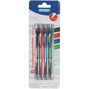 Stylex Kugelschreiber 30090, schwarz, rot, blau, grün, 4 Stück