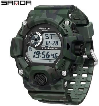 DynamicDeals Waterproof Luminous Electronic Watch, Students Digital Watches, Fashion Military Multifunctional Date Alarm Clock green White