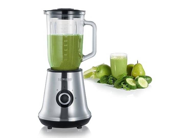 SEVERIN Standmixer mit 1,0L Glas-Mixbehälter, Mixer mit 2 Stufen und Pulse-Funktion, leistungsstarker Küchenmixer mit Edelstahlmesser, ca. 500 W, Edelstahl/Schwarz, SM 3734