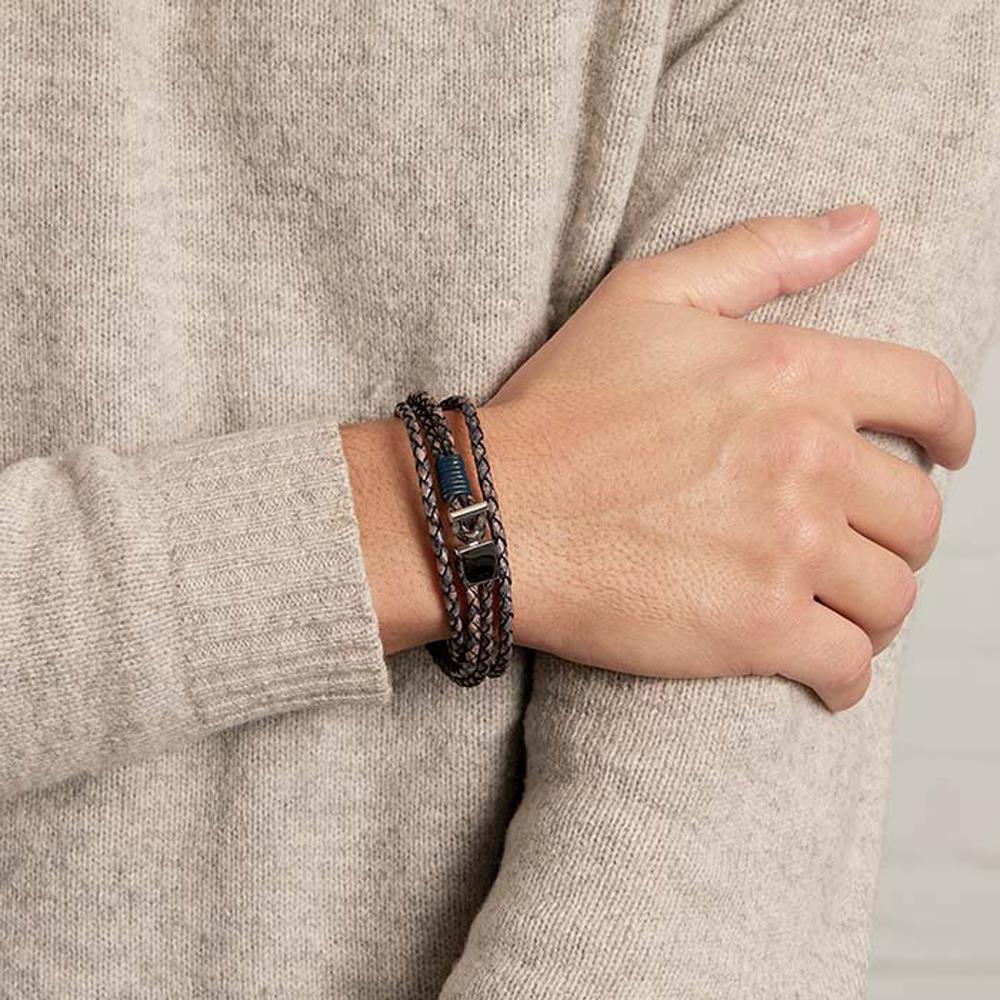 Unique Antik Pazifik Lederarmband Stahlverschluss Gravur blau