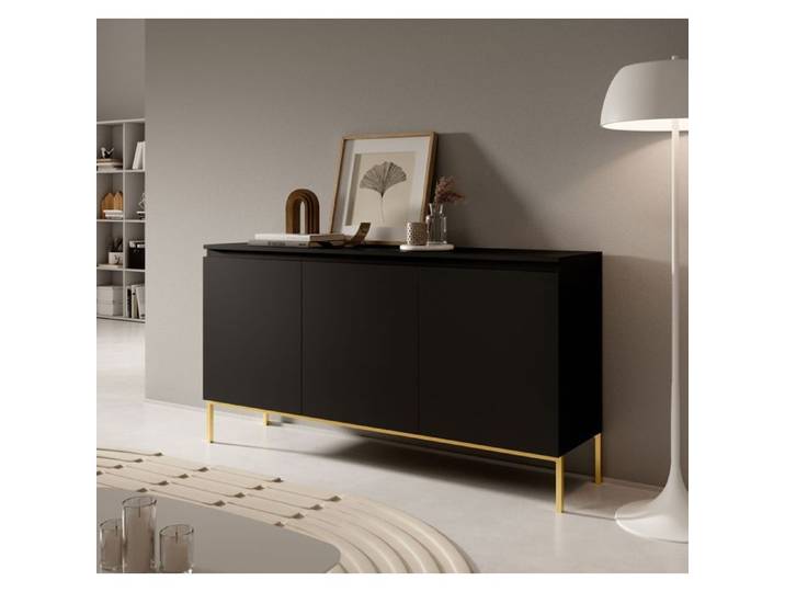 Commode à trois portes – BEMMI – 150 cm – noir avec pieds dorés