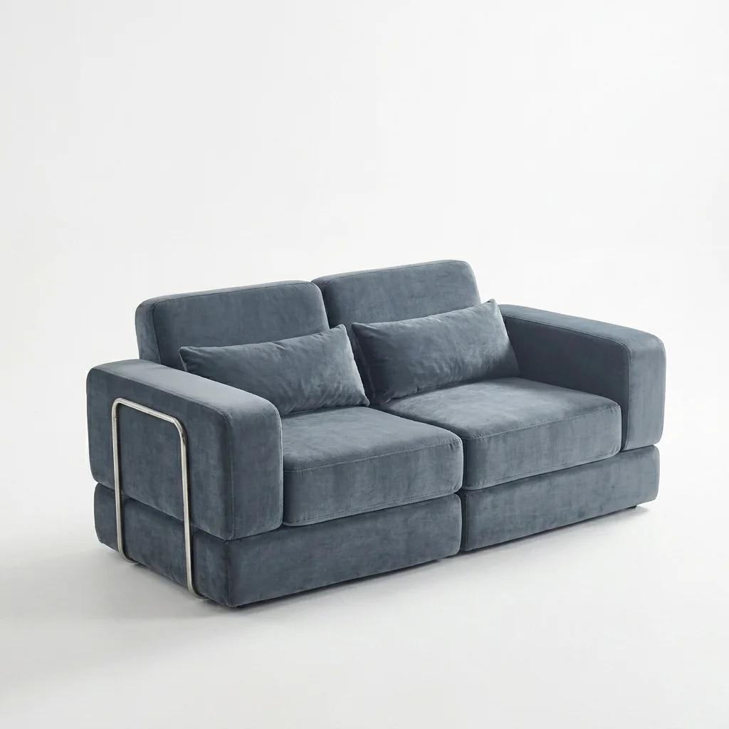 Klappbares Schlafsofa - Modulares L-förmiges Sofa - 4-in-1 - 1,8 m - Rückenlehne mit Kissen - Dunkelblau