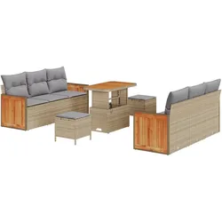 vidaXL 9-teiliges Garten Sofa Set mit Kissen Beige Poly Rattan Akazien