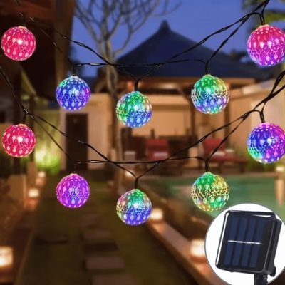 Inspire Curations Moroccan Solar Ball String Lights With 8 Lighting Modes color 5m 20led