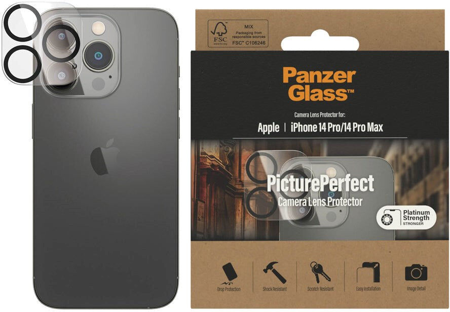 PanzerGlass iPhone 14 Pro / 14 Pro Max PicturePerfect - Kamerabeskyttelsesglas - Gennemsigtig / Sort