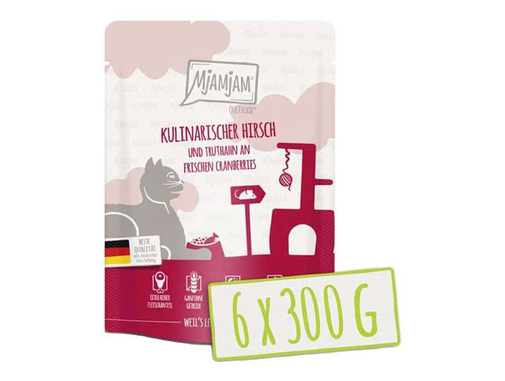 [Peut être servi frais pour l'été] MjAMjAM Quetschie Nourriture humide culinaire pour chat dinde cerf canneberge 300 g x 6