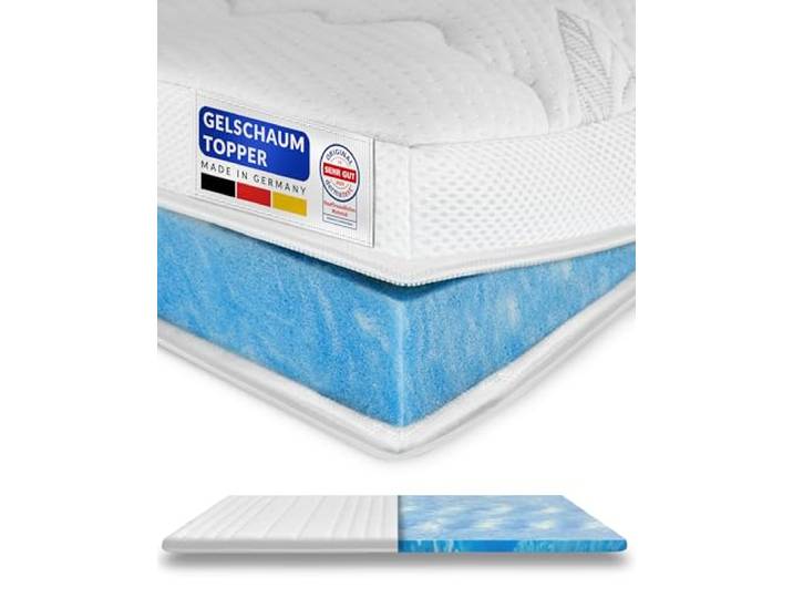 8 cm hoch - Premium Plus Gelschaum-Topper 90x210cm mit RG 50 - Hochwertiger Lyocell-Bezug - Antirutschfunktion - Umlaufendes Klimaband - Gel-Topper 90 x 210 8cm