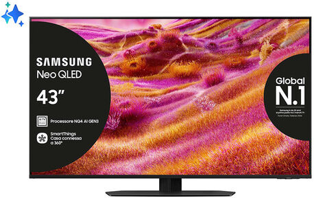 Samsung Neo QLED AI TV 43'' QE43QN90FATXZT 4K Mini LED, Processore NQ4 AI Gen3, 4K AI Upscaling Pro, Motion Xcelerator 165Hz, Neo Quantum HDR, Dolby Atmo