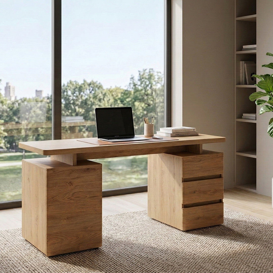 Latitude Run Hollice Modular Writing Desk Montana Oak 75.5cm H X 150cm W X 55cm D