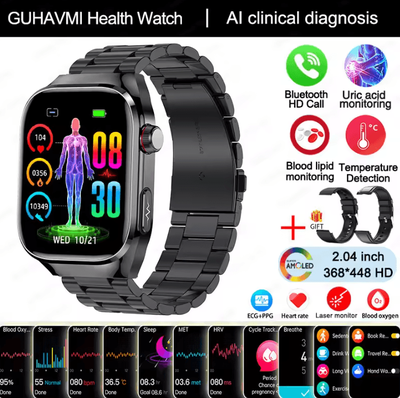 Inspire Curations AI Laser Health Smartwatch With ECG PPG Uric Acid & Blood Pressure Monitor black Steel 2a