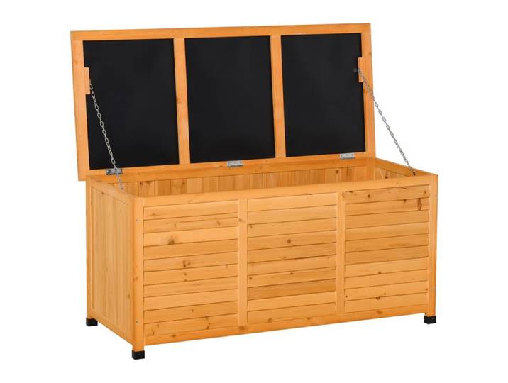YWJ Coffre en bois extérieur boîte de rangement de jardin avec couvercle ouvrant et design persienne 127x56x60 cm naturel