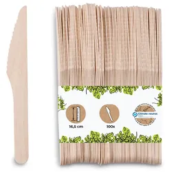 BIOZOYG 100 Stück Einwegmesser 16,5cm robustes Holzbesteck Umweltfreundliche Holzmesser Partybesteck aus nachhaltigem Holz extra stabile Qualität