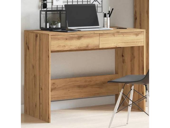 Bureau chêne artisanal - GKK - 101x50x76 5 cm - bois d'ingénierie - multi-rangements - Desgin moderne @424
