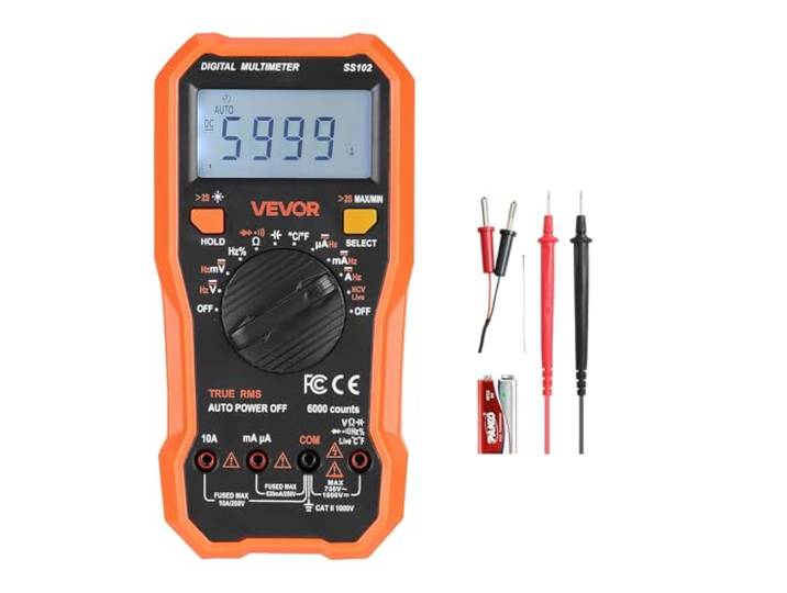 VEVOR Multimètre Numérique\, 6000 Points\, Multimètre Professionnel NCV TRMS Voltmètre Test de Tension CA CC\, Courant\, Résistance\, Capacitance\, Fréquence\, Température\, Diodes\, Continuité\, Cycle Service
