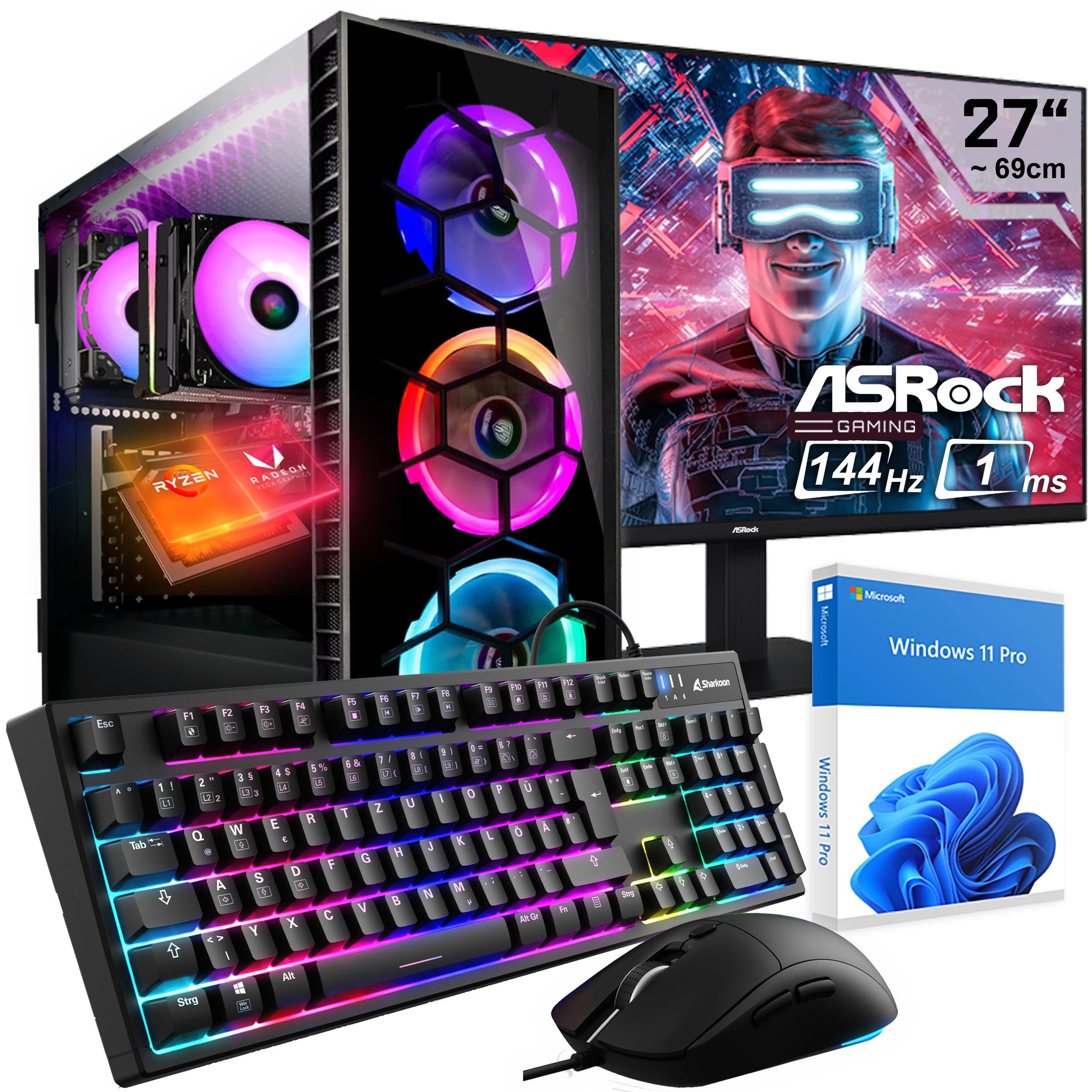KRAFTPC Gaming PC Komplett-Set AMD Ryzen5 3400G - Radeon VEGA Grafik - 1TB M.2 SSD - 32GB DDR4 - Win11 - WLAN - Samsung 27" TFT - Tastatur/Maus