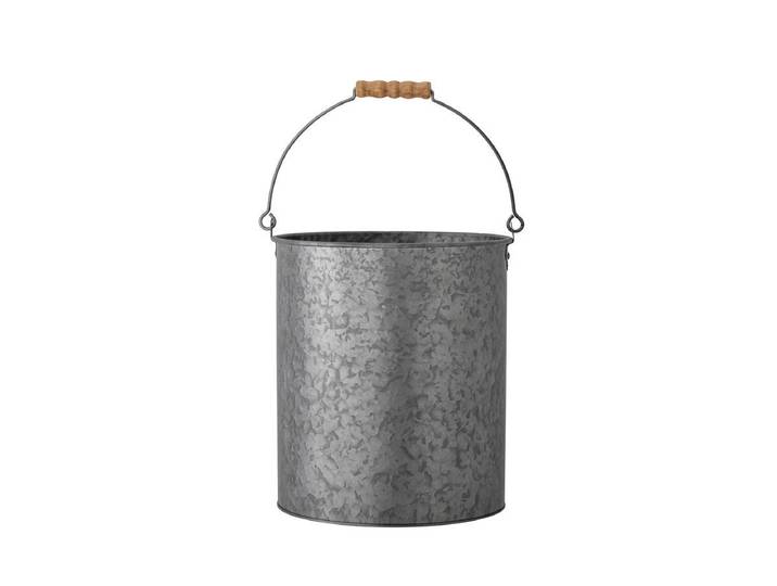 Metalleimer Borås – Verzinktes Design in Grau mit Holzgriff - Grau - Luxusbetten24