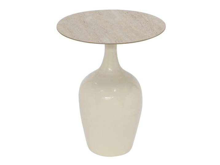 Milino Beistelltisch, Creme, Metall, Keramik, Marmoroptik, rund, Säule, 40x51x40 cm, einfacher Aufbau, Wohnzimmer, Wohnzimmertische, Beistelltische, Beistelltische Metall