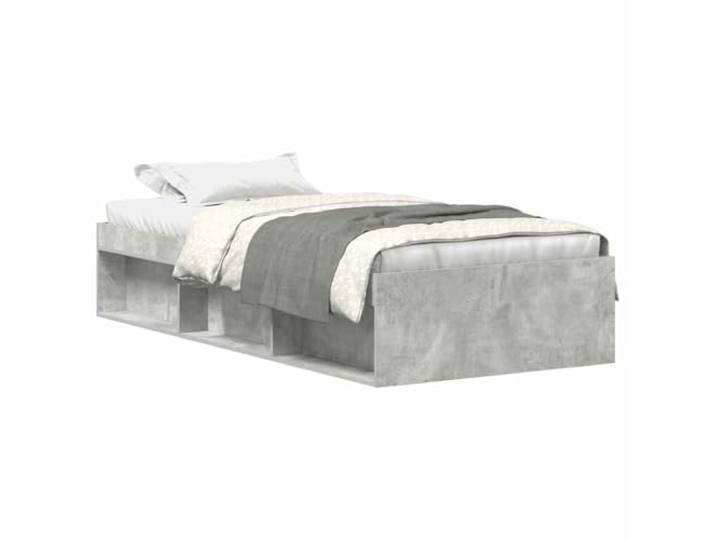 PUGYNBK Bettgestell, Grau, Beton, 90 x 190 cm Technisches Holz, 6 Fächer, Sperrholzleisten, seitliche Aufbewahrung