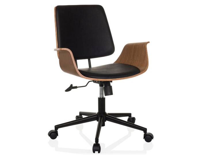 Mid.you Drehstuhl, Schwarz, Holz, Lederlook, Drehkreuz, 68x92x63.5 cm, abwischbar, Büromöbel, Bürostühle, Drehstühle