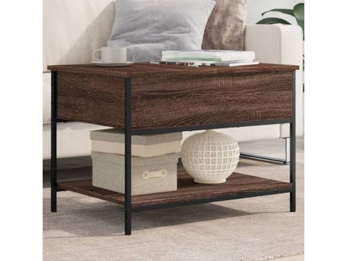HEFZGDB Couchtisch Braun Eichen-Optik 70x50x50 cm Holzwerkstoff Metall mit verstellbaren Füßen und verstecktem Staufach