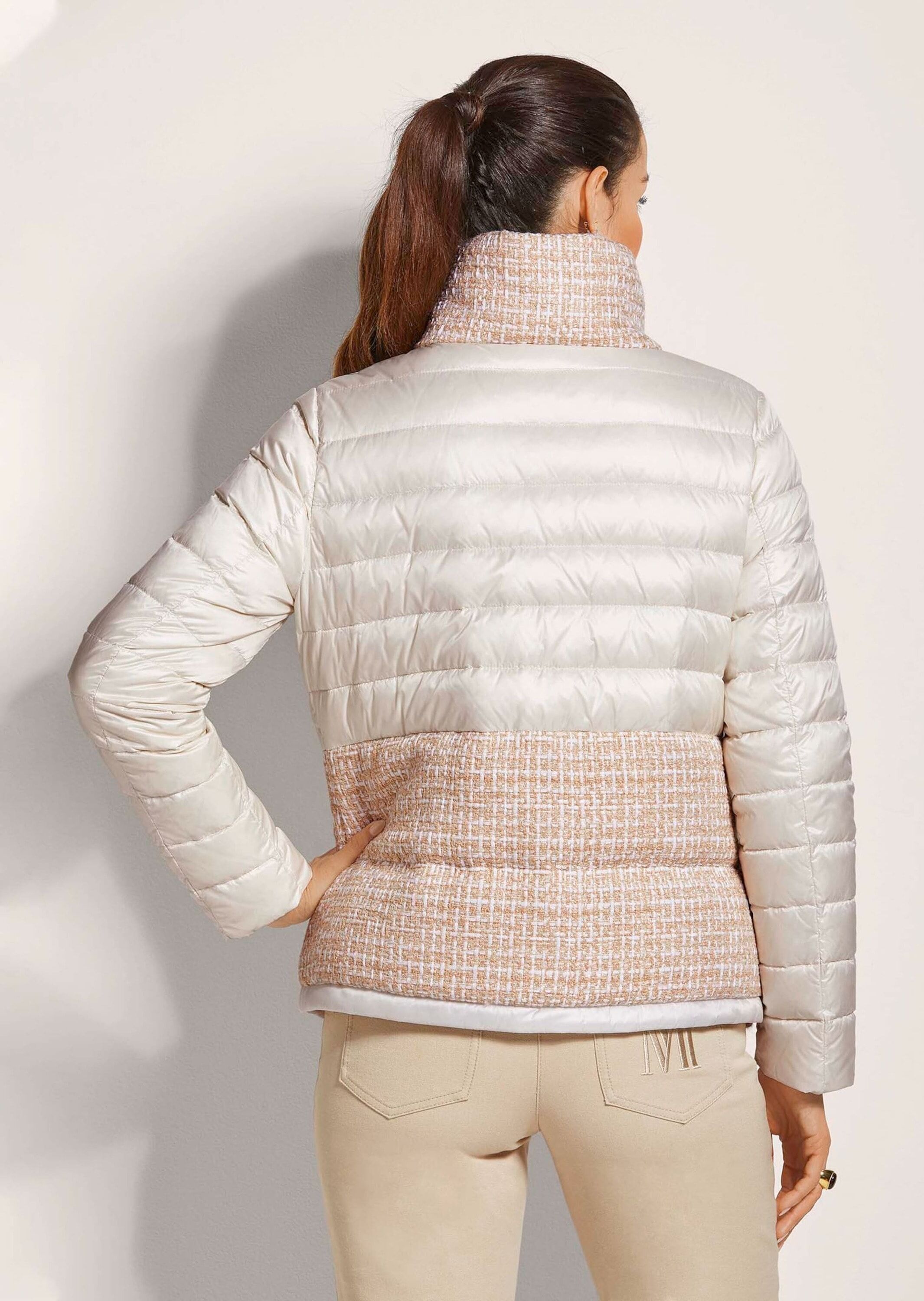 Steppjacke MADELEINE "Steppjacke Steppjacke mit Bouclé-Partien", Damen, Gr. 34, weiß (berber, wollweiß), Obermaterial: 100% Polyamid PA., Modern, normal, Jacken Steppjacke