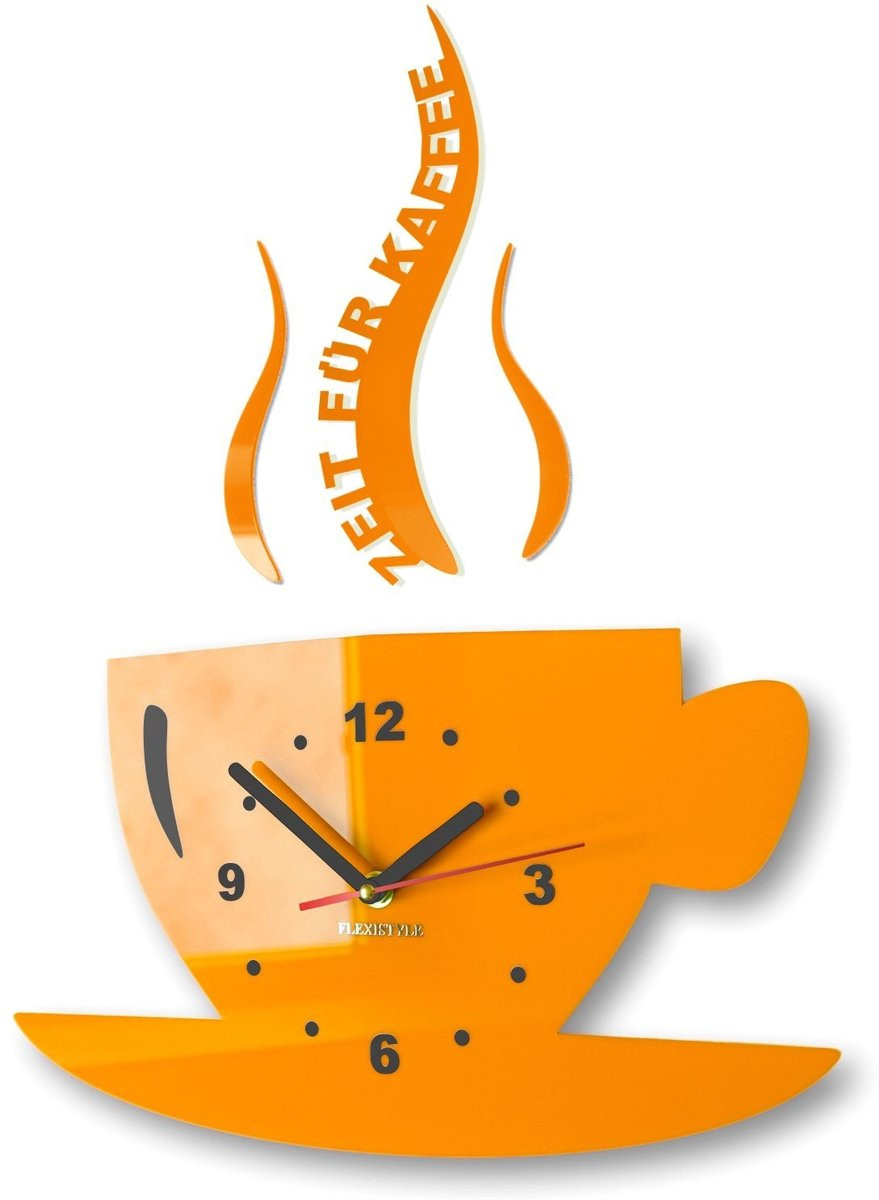 Modern Wandklok Time for Coffee - 3D Design voor Keuken (Geel)