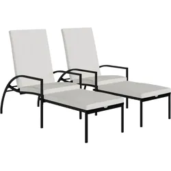 Helloshop26 - Set aus zwei Sonnenliegen mit Fußstütze schwarzes Kunstharzgewebe 02_0011909