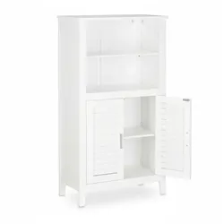 Relaxdays Badezimmerschrank weiß LAMELL, Badschrank aus Bambus, Telefonschrank, HBT: 92 x 50 x 25,5 cm
