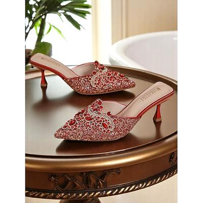 Damen-Pantoletten mit goldenen Pailletten – spitze Schlupfschuhe mit Strass-Details für glamouröse Cocktail-Events