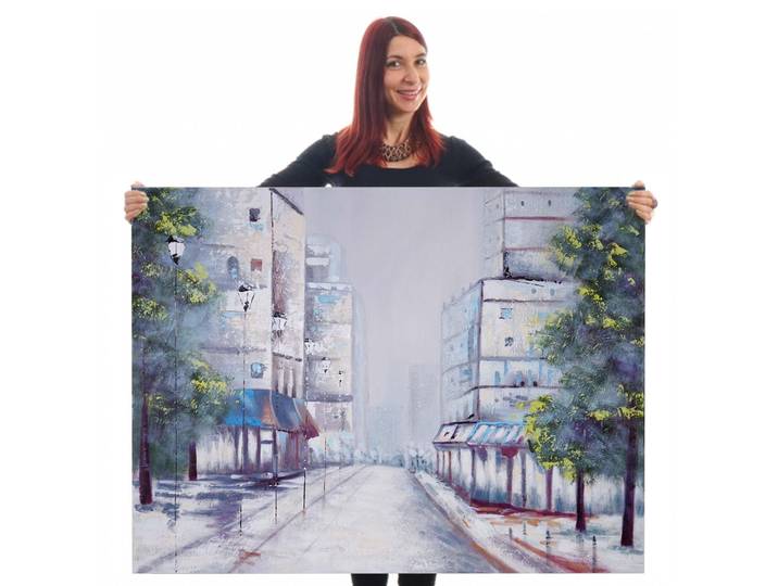Ölgemälde Ortschaft, 100% handgemaltes Wandbild Gemälde XL, 120x90cm Standard