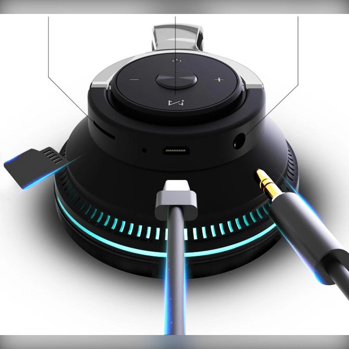 INF Vibrante Over-Ear Bluetooth-Kopfhörer mit 40mm Treibern, RGB-Atemlicht und 24 Stunden Wiedergabezeit — kompatibel mit iOS, Blau