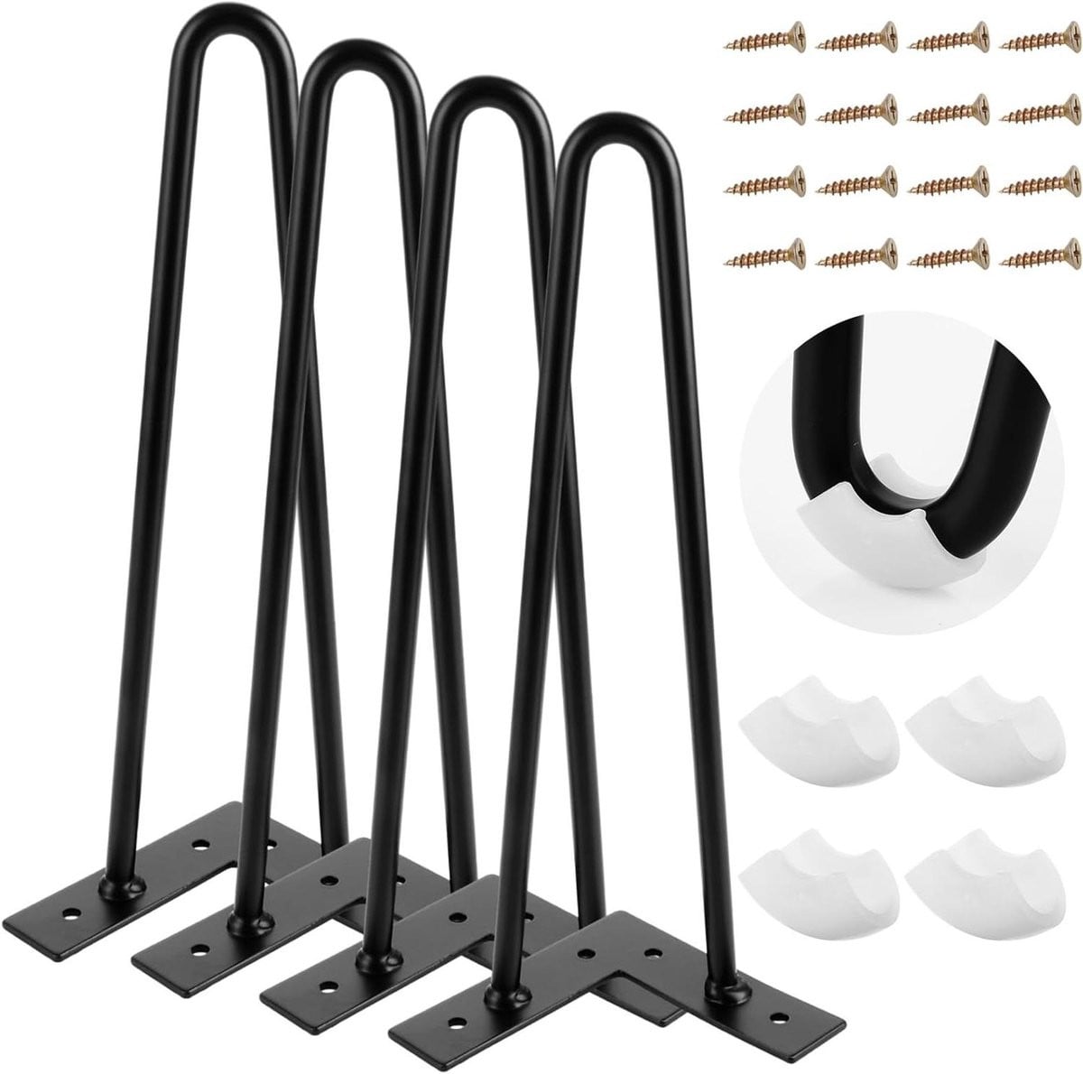 Zwarte metalen haarspeld tafelpoten met vloerbeschermers, 30 cm