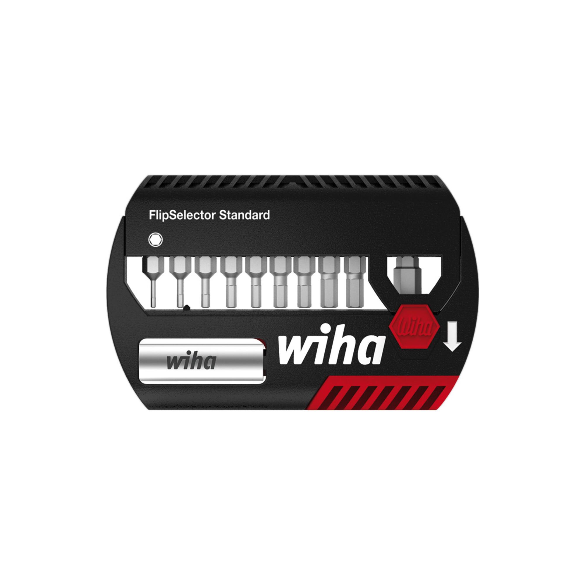 Wiha Bit Set FlipSelector Standard 25 mm Sechskant 13-tlg. 1/4" C6,3 - Hochwertige Bitbox mit Magnetischem Bithalter und Gürtelclip (39059))