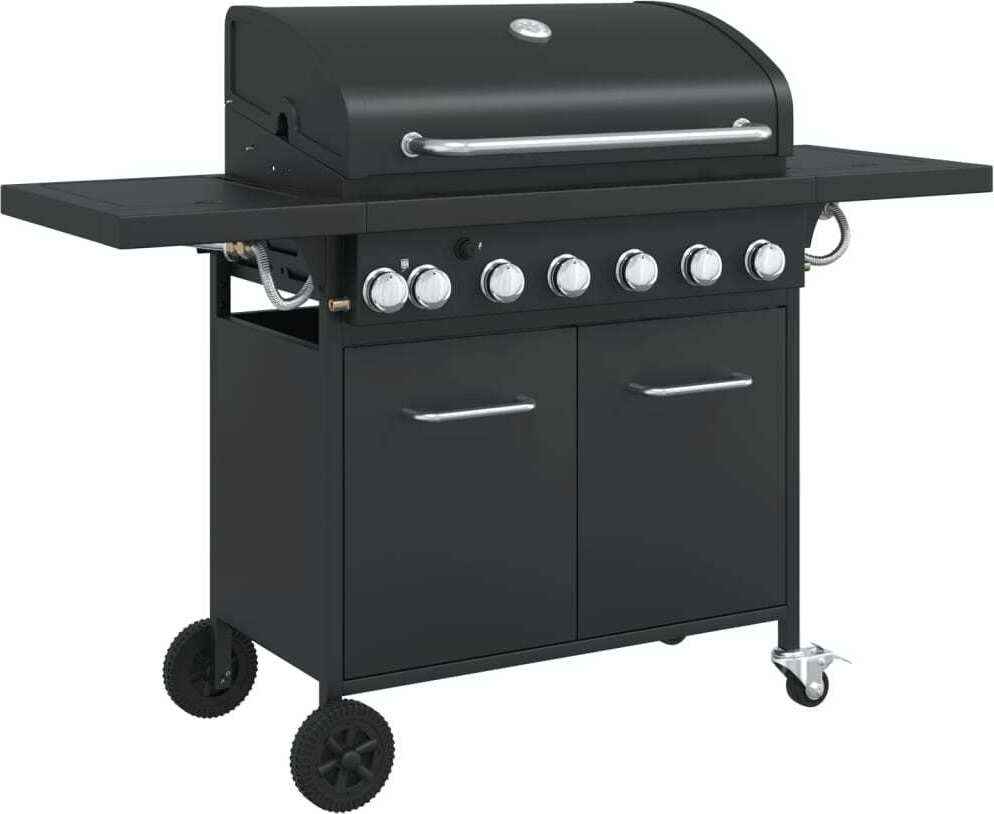 Gasgrill mit 7 Flammen Schwarz Pulverbeschichteter Stahl