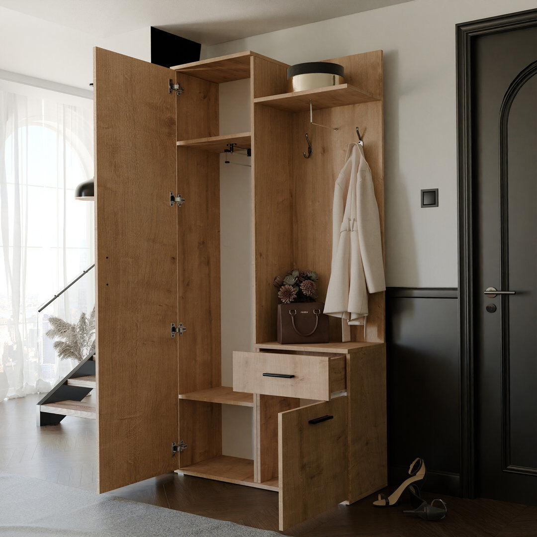 Marlow Home Co. Manufactured Wood Wardrobe Natural 195cm H X 97cm W X 30cm D