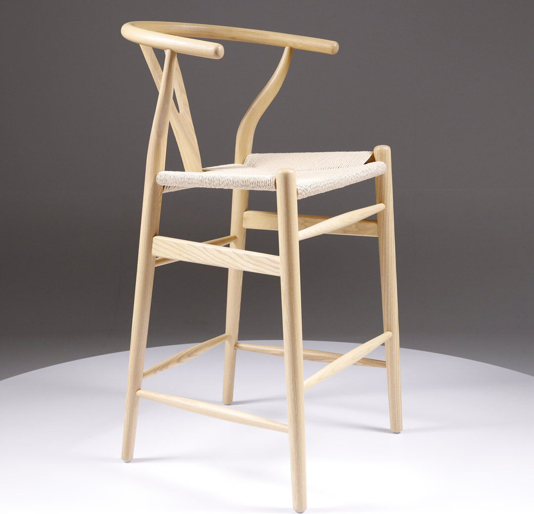 Mikado Living Leonidas Wicker Bar Stool with Solid Wood Frame Natural 98cm H X 54cm W X 54cm D