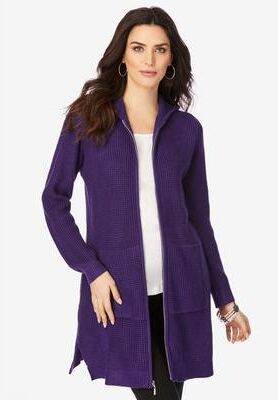 Plus Size Women's Waffle Mega Length Zip Hoodie by Roaman's in Midnight Violet (Size 12)