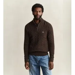 Gant für Herren. 8050325 Zopfmuster-Pullover mit halber Knopfleiste in Braun (XL), Lässig, Wolle, Klassisch