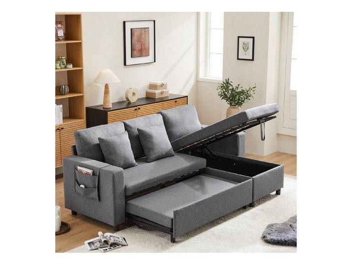 LuxusKollektion Schlafsofa Schlafsofa Chaiselongue Stauraum Taschenbecherhalter 3 Seat Dunkelgrau