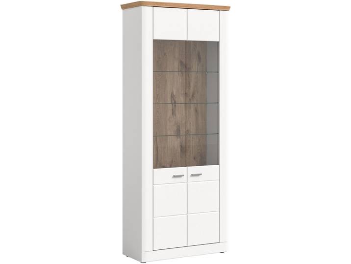 Xonox Vitrine Aarhus weiß Nox Oak Nachbildung, Weiß, 85x205x37 cm, Esszimmer, Vitrinen, Vitrinenschränke