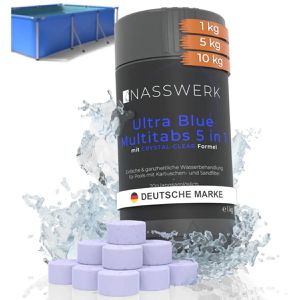 NASSWERK Chlor organisch, langsamlösliche Ultra Blue Multitabs, für Pool und Whirlpool, 90 % Chlorgehalt, 50 x 20 g, Dose 1 kg
