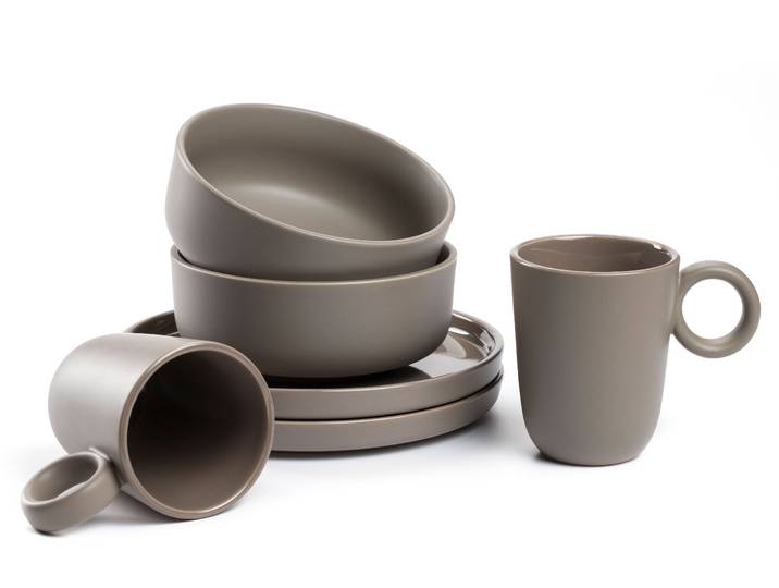 Geschirr-Set LEONARDO ROMA, Geschirrset, 6-teilig , grau (taupe), 6 Stk., Keramik, Geschirr-Sets, Geschirr-Set, Frühstücks Set, Service, spülmaschinengeeignet